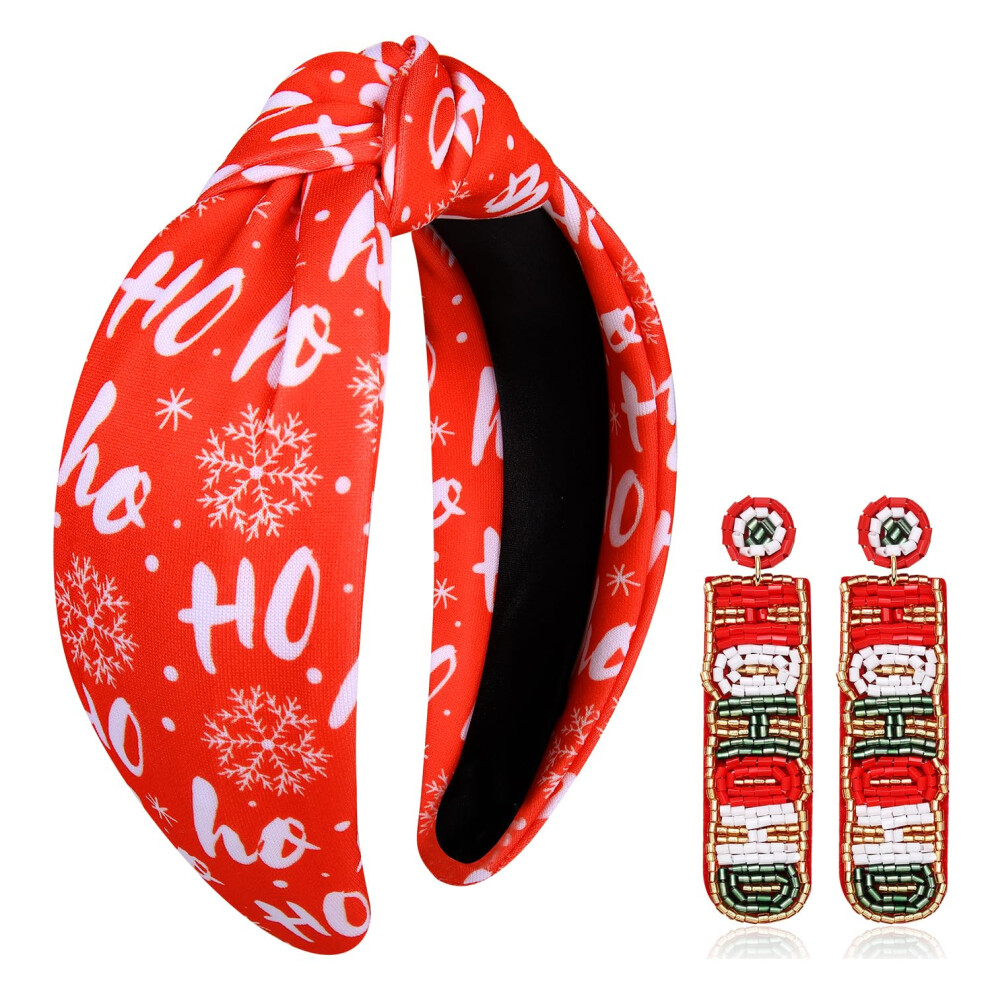 Yahpern Christmas Headband For Women Christmas Accessories Xmas Tree Snowflake Knotted Headband Xmas Reindeer Candy Cane Headbands Festive Holiday Hai