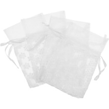 4 stuks geborduurde mesh opbergtasjes, kleine gaaszakjes, reistasjes met trekkoord