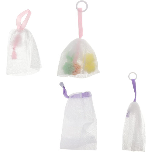 Facial Cleansing Foaming Nets Soap Pouch Set 4pcs Exfoliating Bubble Mesh Face Cleaning Tool