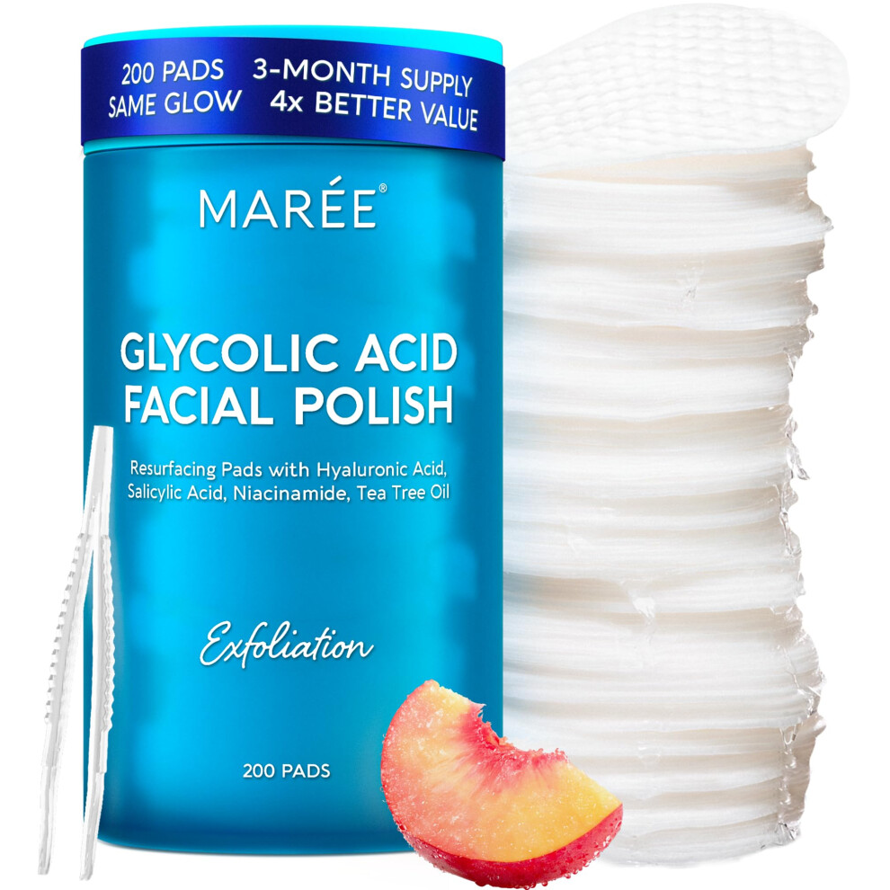 Marã©E Maree Glycolic Acid Pads - 200 Toner Pads For Face Cleansing - Facial Exfoliating Pad With Tea Tree Oil, Salicylic Acid & Vitamins E, B3, B5 - Acne Cl