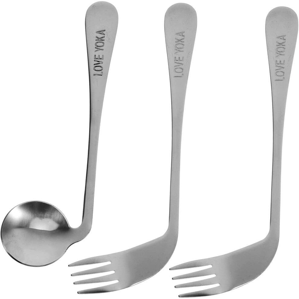 Hkhbjs Silver 2Sets Angled Feeding Utensils Lightweight Ergonomic Fork And Spoon For -Feeding