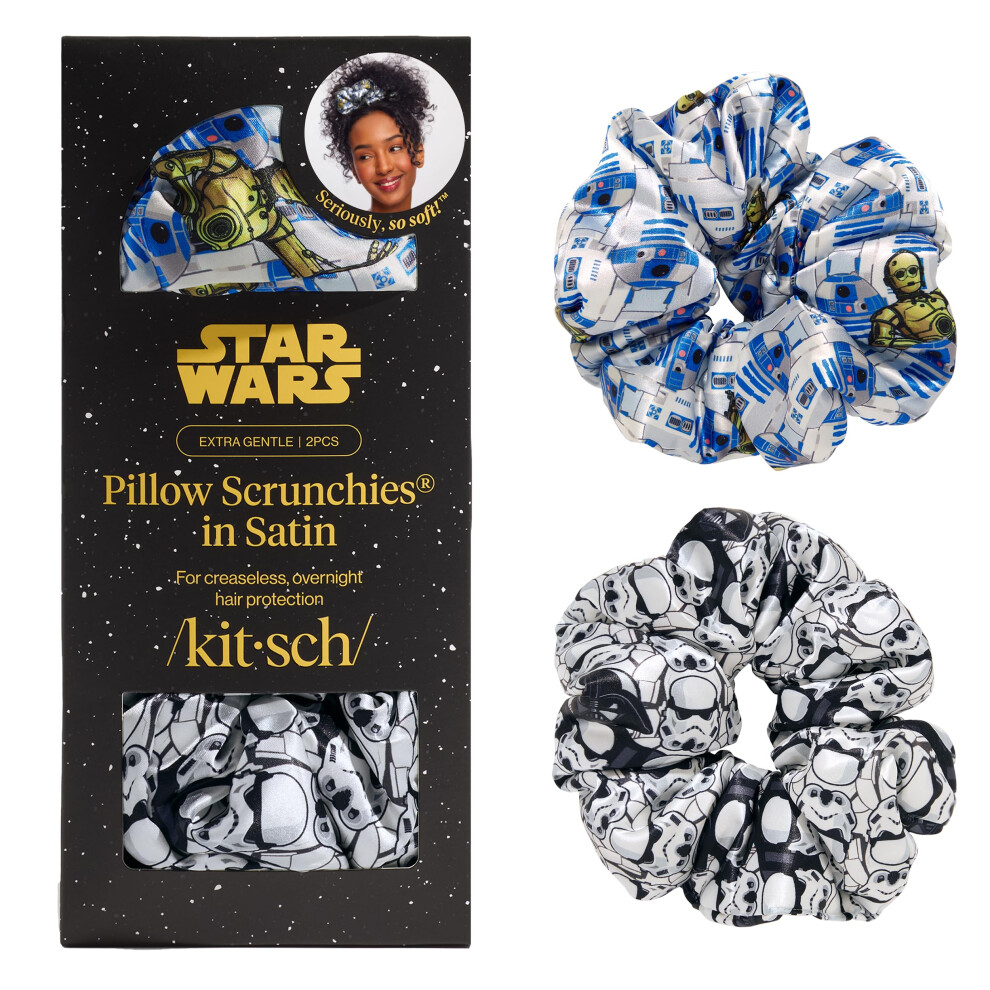 Kitsch X Star Wars R2-D2 & Stormtrooper Scrunchies For Women- Softer Than Silk Scrunchie - No Crease Hair Ties - Perfect For Day And Night Creaseless