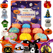 Bath Bombs for Kids with Surprise Toys Inside - Set of 9 Organic Halloween Bath Bombs, Gentle and Safe - Fizzy Balls with Rainbow Bubbles, Halloween G