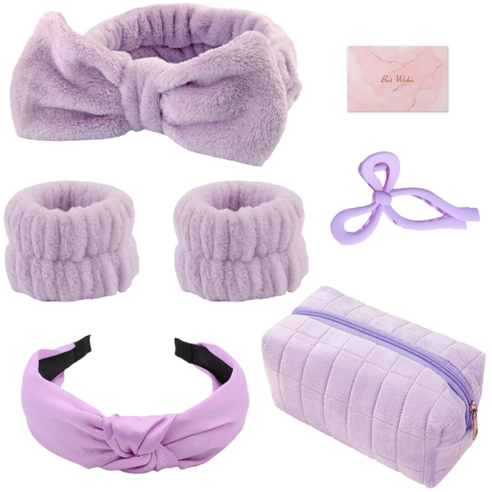 Musejoy Unisex Skincare Face Wash Spa Headband And Wristband Set Top Knotted Headbands Big Hair Claw Clips Butterfly Hair Accessories Quilted Makeup Bag Blank Cards