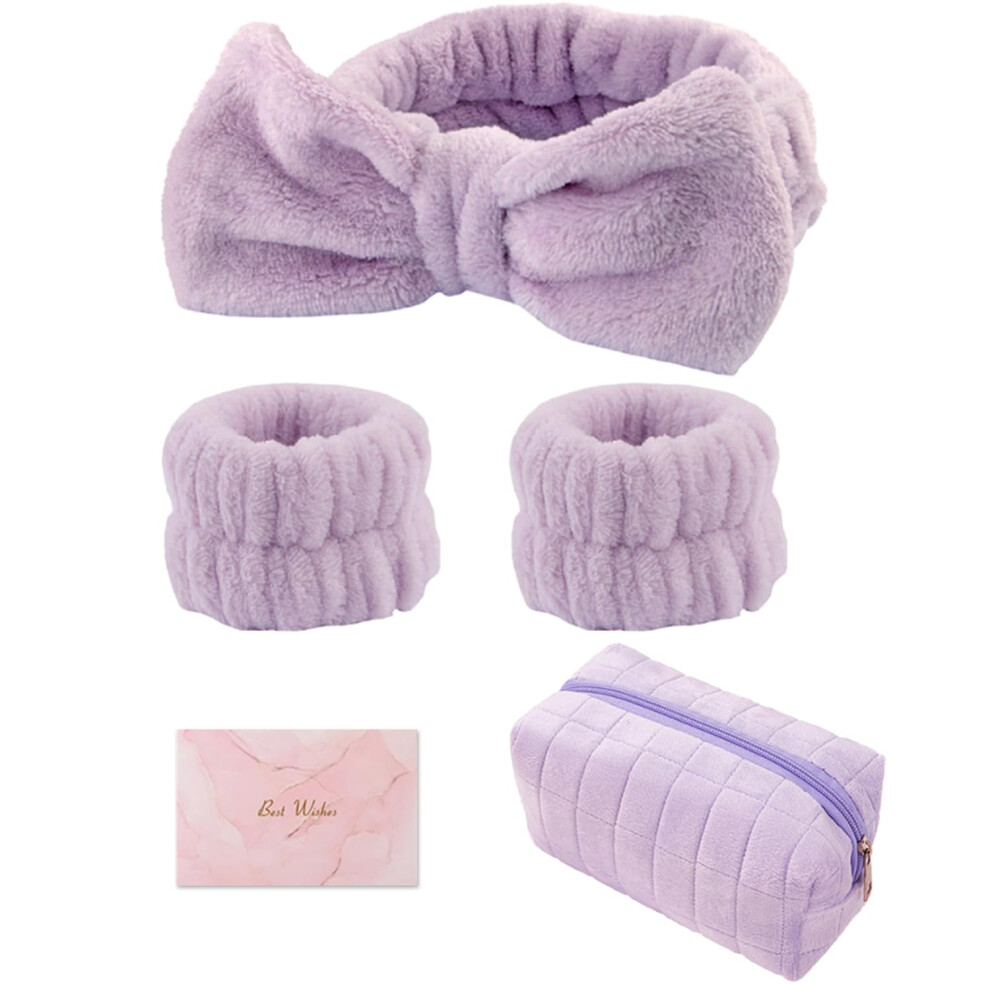 Musejoy Unisex Skincare Face Wash Spa Headband And Wristband Set Quilted Makeup Bag Blank Cards Gifts For Women And Teen Girl Gifts Trendy Stuff Spa Headband