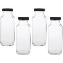 4pcs Glass Juice Bottles with Lids 500ml Square Reusable Glass Bottles