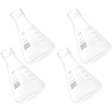 Flacons de laboratoire en verre borosilicaté épais, lot de 4, 250 ml, à fond plat conique.