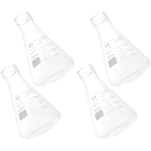 Thickened Borosilicate Glass Laboratory Flasks 4Pcs 250Ml Conical Flat Bottom