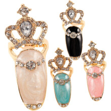 Finger Nail Rings Crown Nail Ring Stylish Alloy Rhinestone Unique Easy to Wear and Remove f