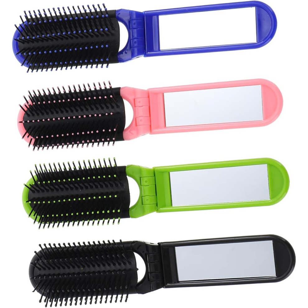 Hkhbjs 4Pcs Folding Hair Brush With Mirror Portable Mini Pocket Hair Comb Compact Travel Set For Women And Girls