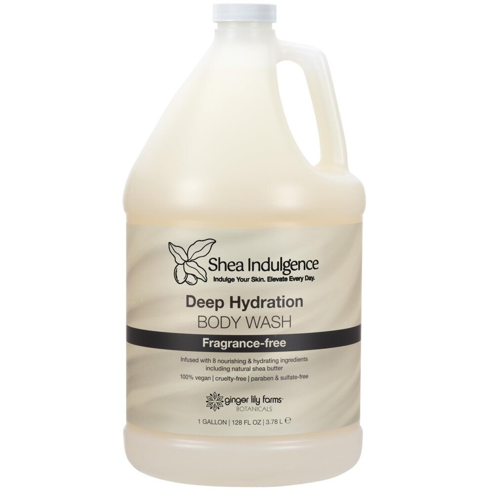 Ginger Lily Farms Botanicals Shea Indulgence Deep Hydration Body Wash, 100% Vegan & Cruelty-Free, Fragrance-Free, 1 Gallon (128 Fl Oz) Refill