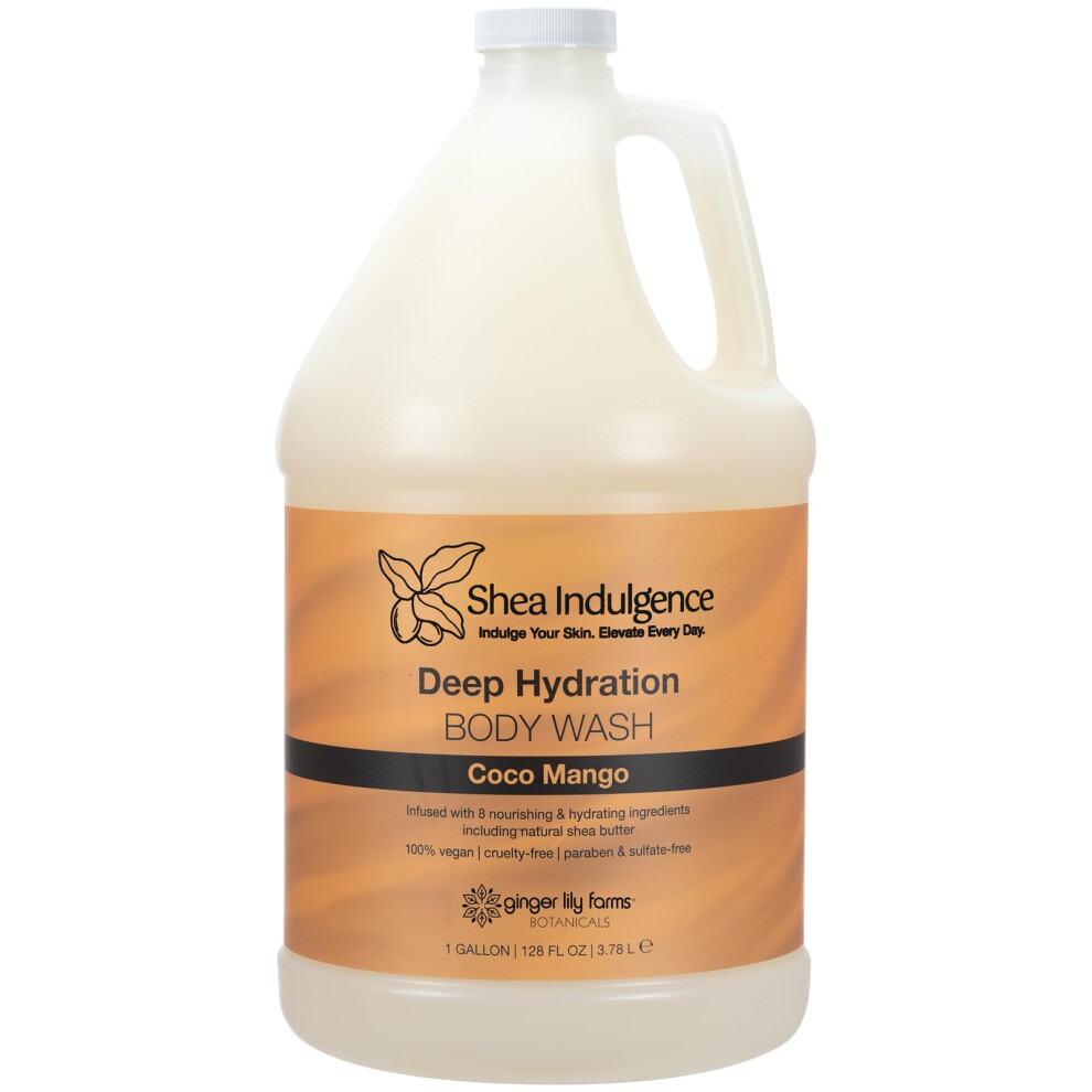 Ginger Lily Farms Botanicals Shea Indulgence Deep Hydration Body Wash, Coco Mango, 100% Vegan & Cruelty-Free, Coconut Mango Scent, 1 Gallon (128 Fl Oz