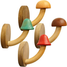 4 Stück Wandhaken in Pilzform aus Holz zum Aufhängen kleiner Gegenstände, selbstklebende Wandhaken