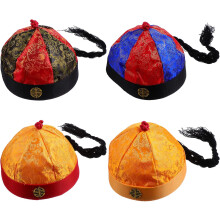 4 Pcs Retro Qing Dynasty Performance Hats with Braids Comfortable Cloth Masquerade Caps