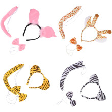 4er-Set Tier-Stirnbänder, Ohren, Schwanz und Schleifen für Halloween-Kostüme für Jungen und Mädchen, Kleinkinder (Giraffe, Zebra, Schwein)
