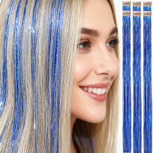 HANDWIG Clip In Tinsel Haar, Blauwe Glimmende Haarstrengen voor Meisjes, 24 Inch, 75 Strengen/Pc, Warmtebestendig