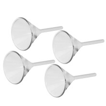Lot de 4 entonnoirs en verre, petit format, tige courte, large ouverture, usage multiple, remplissage anti-débordement
