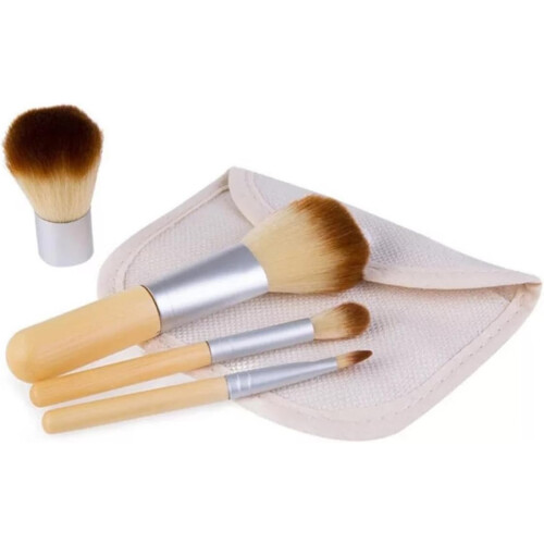 4-teiliges Make-up-Pinselset mit Bambusgriff und Nylonborsten