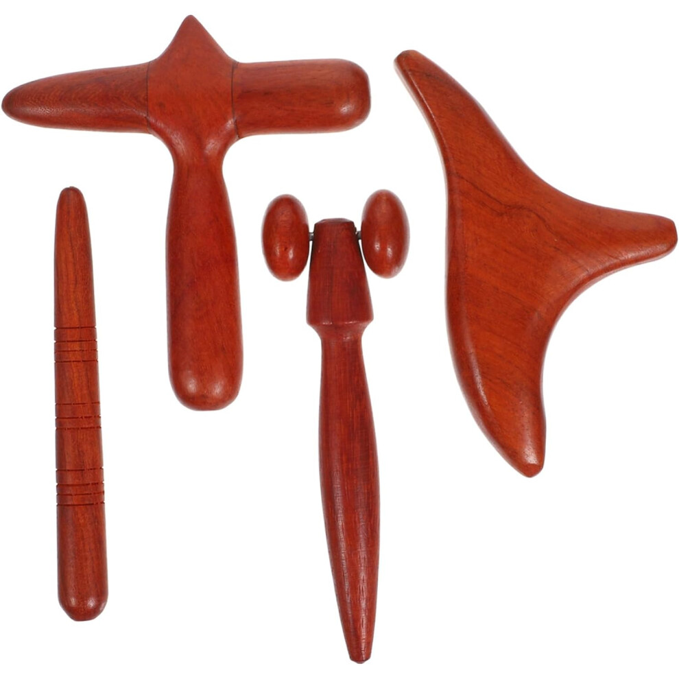 Hkhbjs Brown 4Pcs Wooden Massage Stick For Body Scraping Scraping Board And Tool For Muscle Relaxation