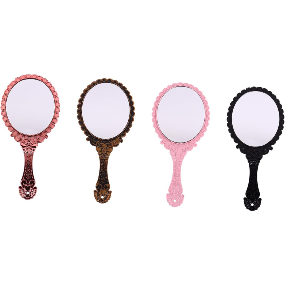 Hkhbjs Black/Bronze/Pink 4Pcs Vintage Handhold Makeup Mirror Travel Oval Hand Held Mirror