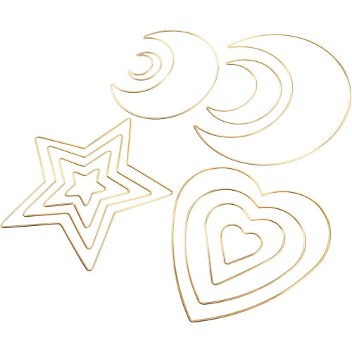 12pcs Gold Metal Macrame Dream Catcher Anéis Estrela Lua Coração Formas DIY Craft Hoops