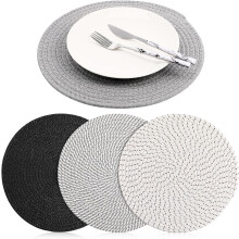 4 runde Platzsets aus gewebtem Baumwollseil, waschbare, geflochtene Tischsets, robuste Küchenuntersetzer