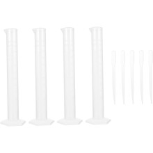 Kit de cilindros graduados de laboratorio fácil de limpiar con 4 cilindros de plástico de 100 ml y 5 goteros de plástico de 3 ml.