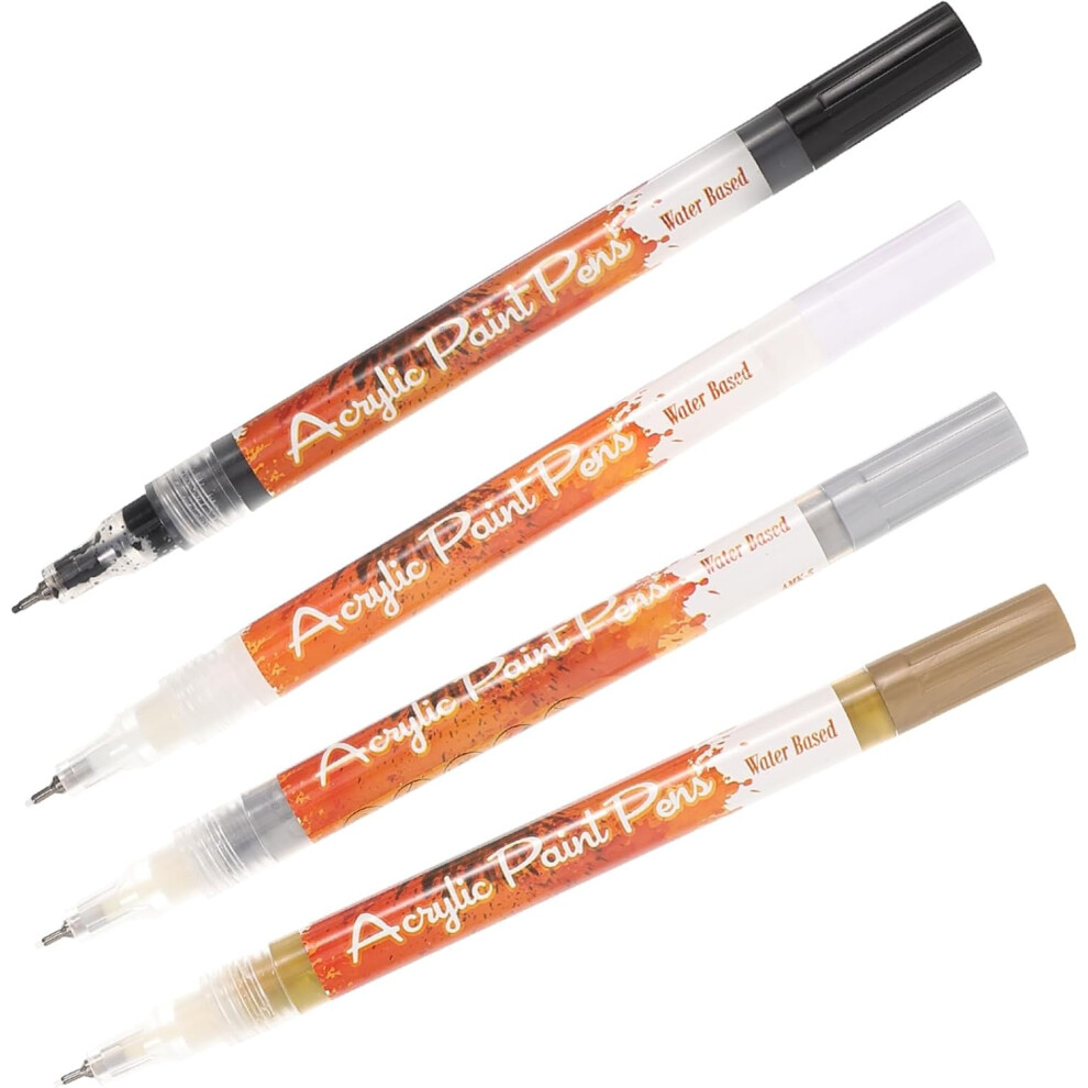 Hkhbjs 4Pcs Nail Art Pens Set Nail Dotting And Painting Pens Acrylic Colors White Black Gold Silver