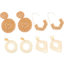 4 Paar Vintage-Ohrringe, geflochten, gewebt, baumelnd, ethnisch inspiriert, handgefertigt im geometrischen Stil für Damen
