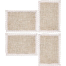 4 Tischsets aus Naturjute mit Spitzenbesatz, 45 x 30 cm, rechteckig, gewebt, hitzebeständig