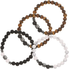 4er-Set Armbänder aus Natursteinperlen für Paare, elastische Lavastein-Armbänder, Unisex-Freundschaftsschmuck