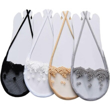 4 Paar Sommer-Baumwollsocken mit unsichtbarer Spitze, Damen-Bootssocken mit Stickerei, niedrig geschnitten, für Damen, für den Alltag