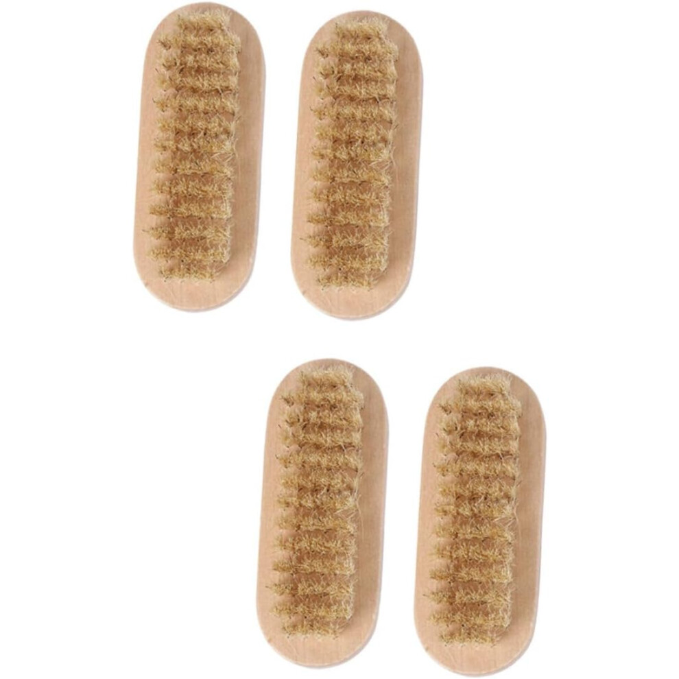 Hkhbjs Brown Wooden Bristle Nail Brush Double Sided 4Pcs Nail Cleaning Brush Fingernail Scrubber