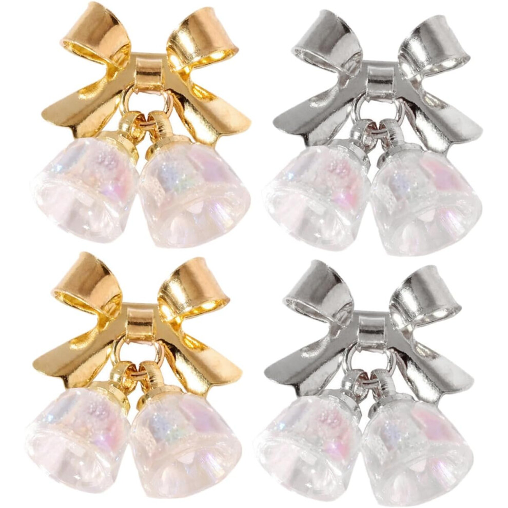 Hkhbjs 4Pcs Crystal Bell Decorative Christmas Nail Studs Bowknot Bell Nail Charms Diy Manicure Decorations For Christmas Art