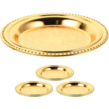 4pcs Metal Decorative Serving Trays 4 Inch round Vintage Vanity Tray Cake Plate Coffee Table Platter