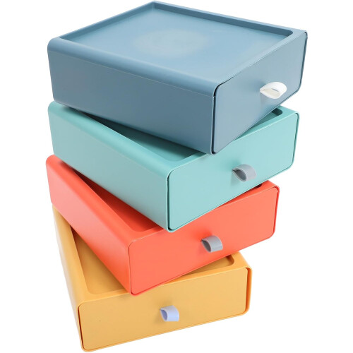 4pcs Stackable Drawer Storage Boxes Desktop Household Storage Case Multifunction Organizing Box
