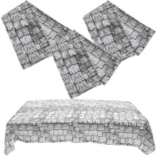 4-teiliges Tischdecken-Set im mittelalterlichen Kopfsteinpflaster-Design, Kieselsteinwand-Tischdecke, 54 x 54 Zoll