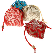 Lot de 4 pochettes à bijoux vintage à cordon, en brocart, imprimées de fleurs, pour ranger le jade et offrir en cadeau (couleurs aléatoires).