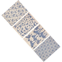 Ceramic Pottery Decals Underglaze Transfer Paper 4 Sheets Traditional Chinese Blue Floral Patterns