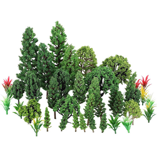 40pcs Mixed Miniature Model Trees Set for DIY Crafts and Model Train Scenery