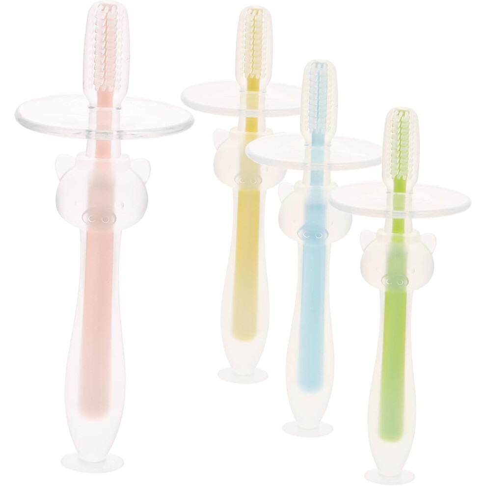Hkhbjs 4Pcs Silicone Toothbrushes For Toddlers Suction Base Soft Bristles For Oral Cleaning