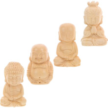 4-teiliges Buddha-Statuen-Set aus Holz mit aufwendigen Mikroskulptur-Details, tragbare Zen-Figuren