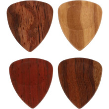 Púas de guitarra de madera maciza, 4 unidades, en caja compacta, para sesiones de guitarra folk y eléctrica.