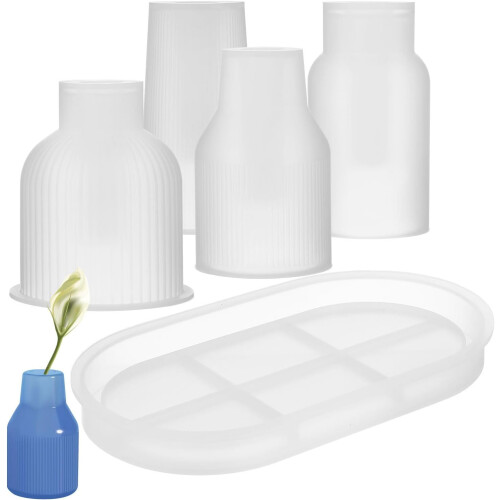 Silikon-Vasenformen-Set mit Tablett, 5-teilig, wiederverwendbare Epoxidharz-Bastelform