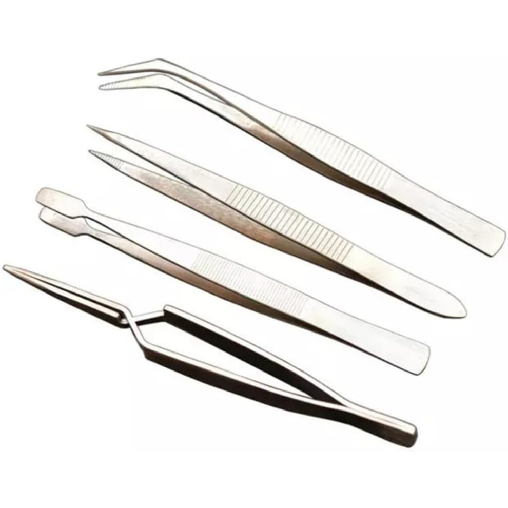Hkhbjs 4Pcs Steel Tweezers Set Multifunctional Thickened Pointed Tweezers Kit