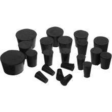 21 bouchons en caoutchouc solide noir pour tubes Ă essai et flacons