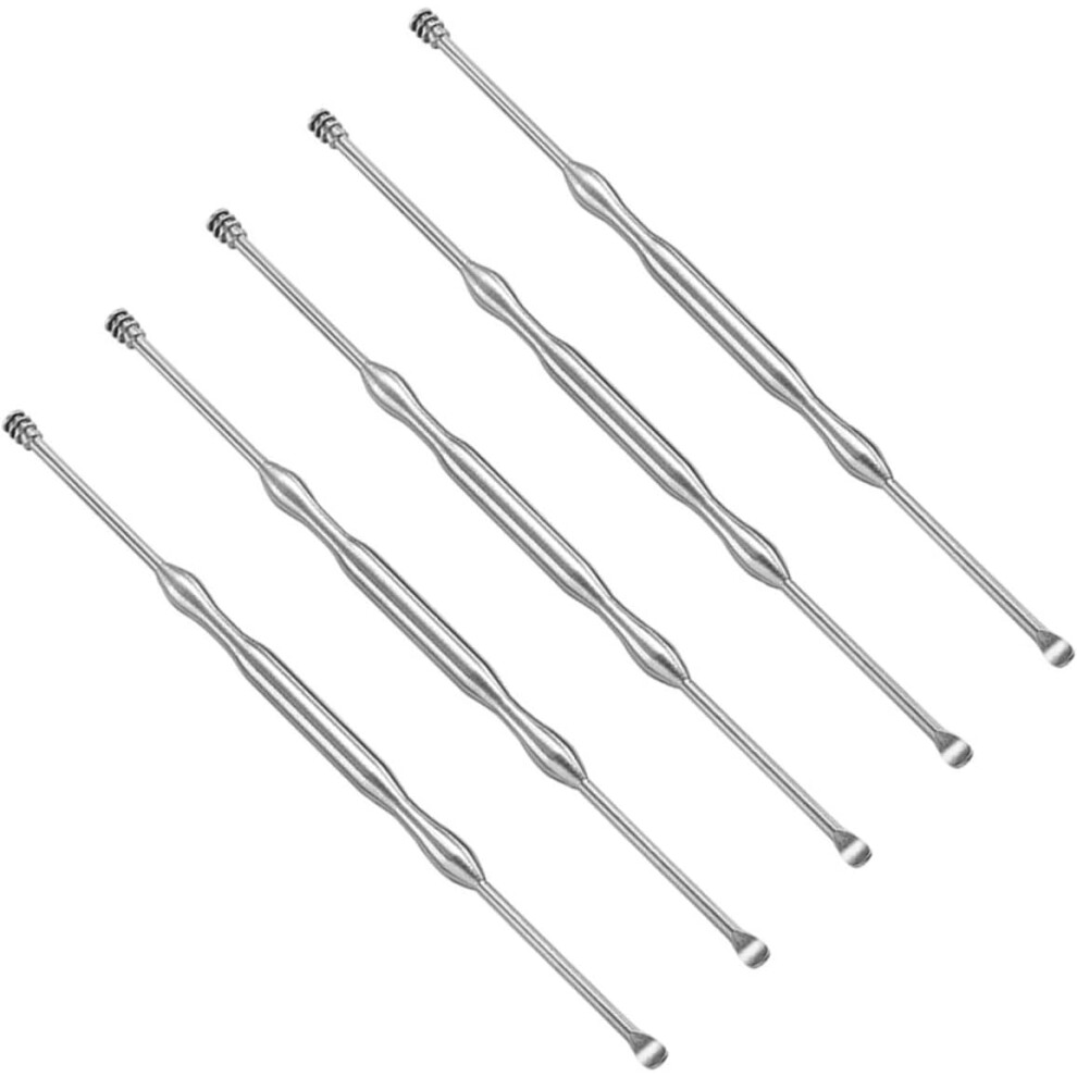 Hkhbjs Silver 5Pcs Stainless Steel Earwax Removal Tool Earpick Spoon For Cleaning Earwax Professional Ear Cleaning Tool