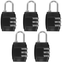 Juego de 5 candados de combinación para equipaje con contraseña de 3 dígitos, color negro, candados metálicos sin llave.