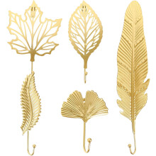 5er-Set Wandhaken mit Blattmotiv, Mehrzweck-Wandhaken aus Eisen, dekoratives Feder- und Ahornblatt-Design