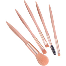 Kit de 5 brochas de maquillaje profesionales para base, polvos y sombras de ojos para mujer. Fácil de transportar para uso diario.